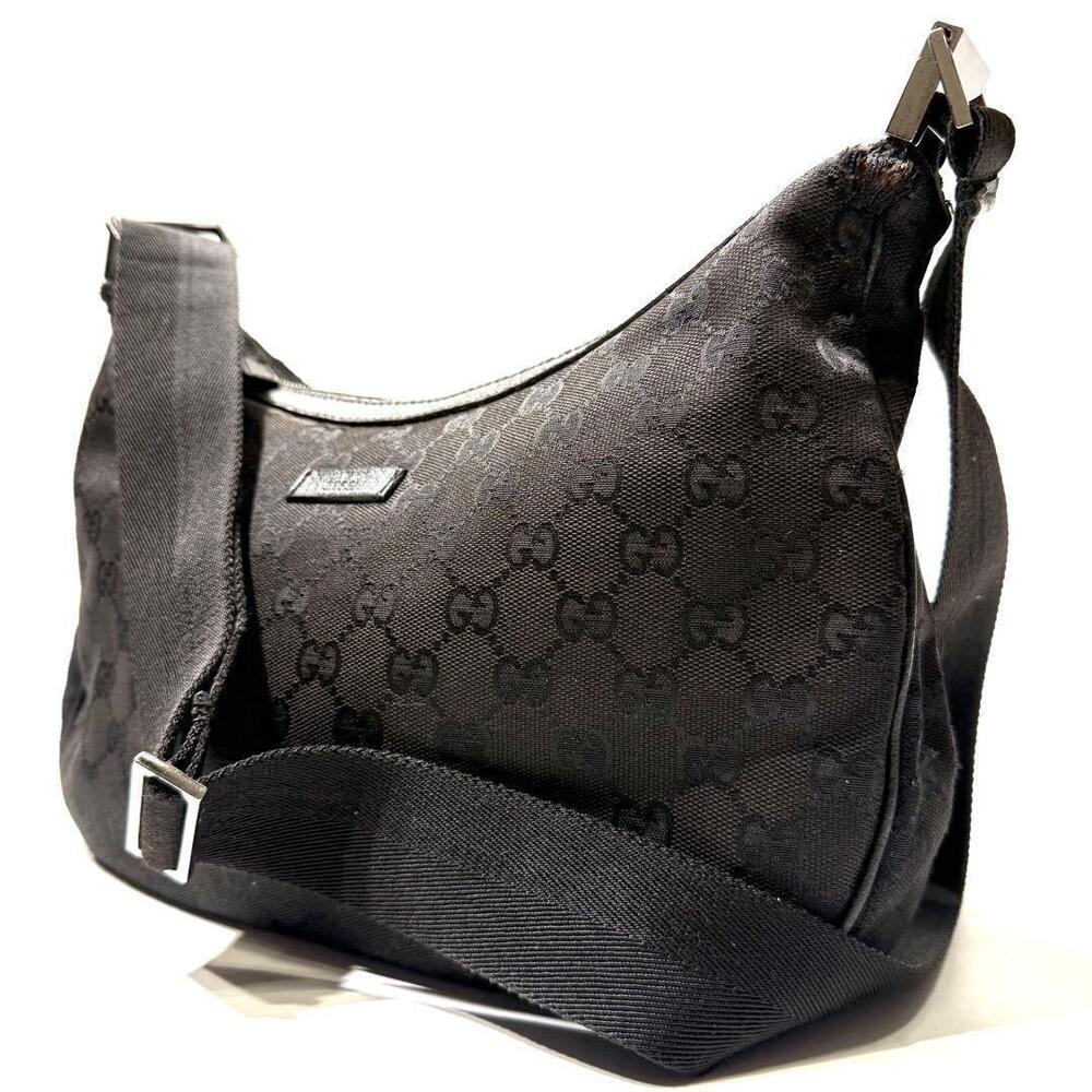 GUCCI GG Canvas Shoulder Bag Hobo Crossbody Black